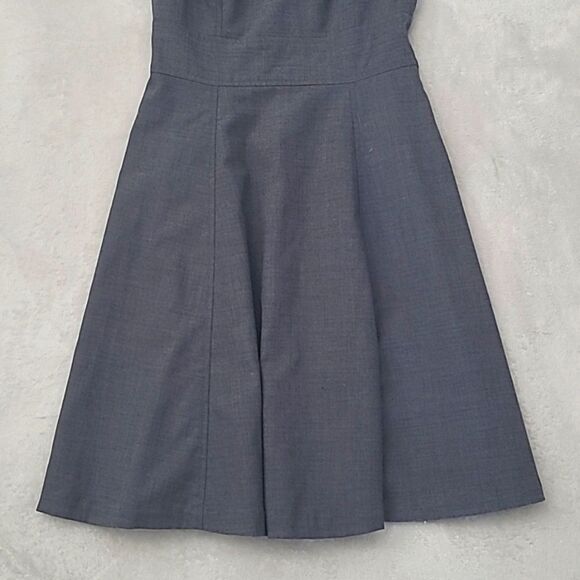 H&M Women's 6 Fit And Flare Solid Gray Dress Lined Polka Dot Pleated Scoop Neck - Picture 2 of 16